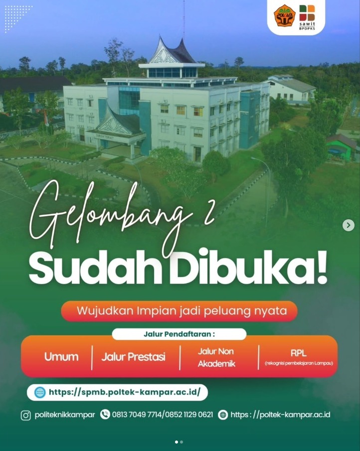 Politeknik Kampar Buka Penerimaan Mahasiswa Baru, Tawarkan Delapan Prodi Terintegrasi Sawit