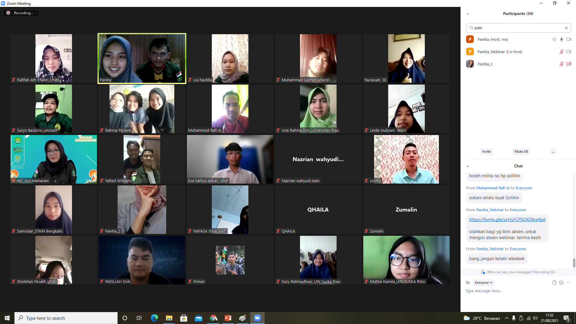 Mahasiswa Kukerta UNRI 2021 Gelar Webinar Kewirausahaan