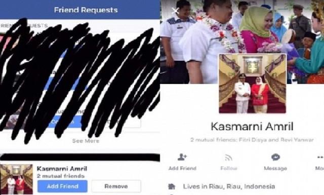 Beredar Akun Isteri Bupati Bengkalis di Medsos Minta Uang kepada Sejumlah Pihak