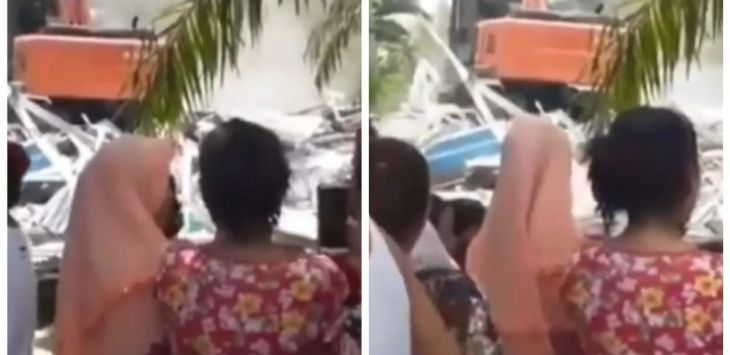 Istri Tua Ratakan Rumah Selingkuhan Suami dengan Eskavator di Sergai