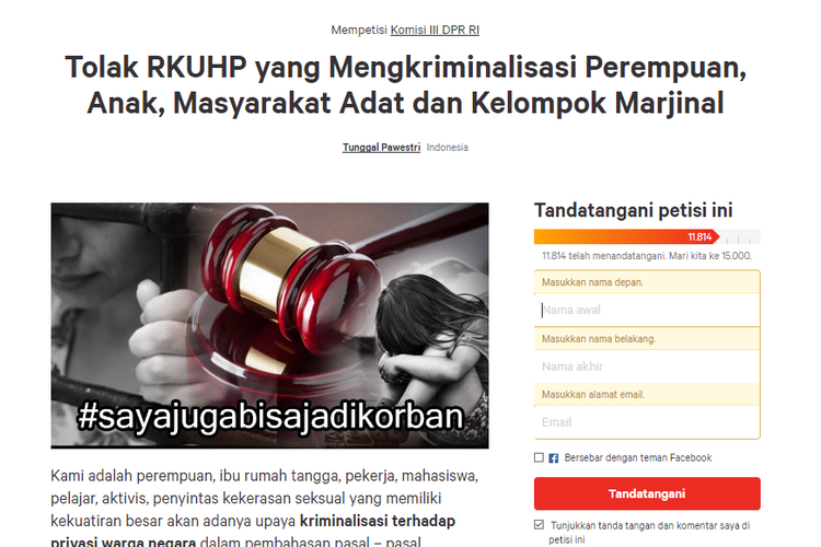 Belasan Ribu Dukungan untuk Petisi Tolak Perluasan Pasal Zina di RKUHP