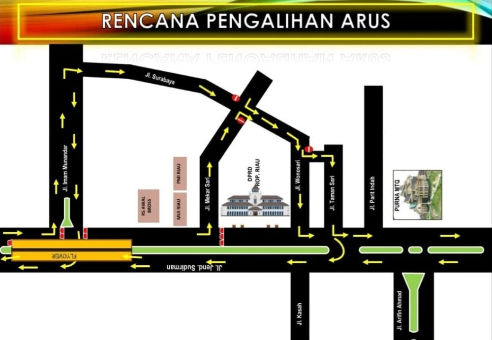 Jalan Jenderal Sudirman Pekanbaru Ditutup, Ini Rute Alternatifnya