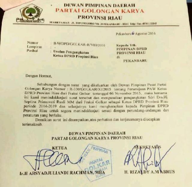 Disetujui Andi Rachman, Ini Ketua DPRD Riau yang Baru