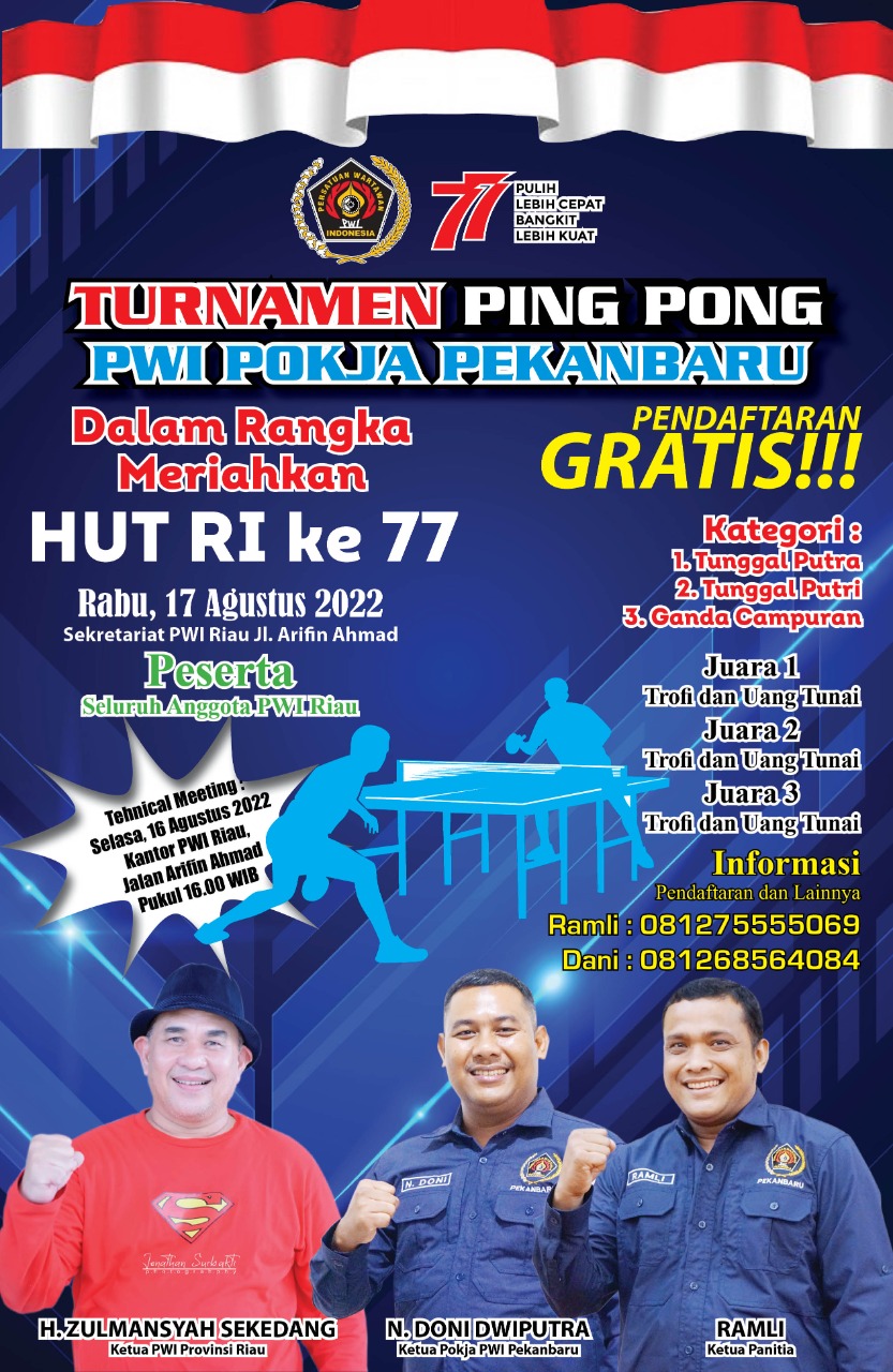 Meriahkan HUT RI, PWI Pokja Pekanbaru Gelar Turnamen Ping Pong 