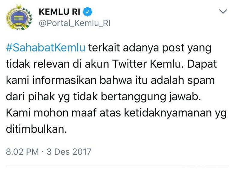 Akun Twitter-nya Posting Gambar Tak Senonoh, Kemlu Minta Maaf