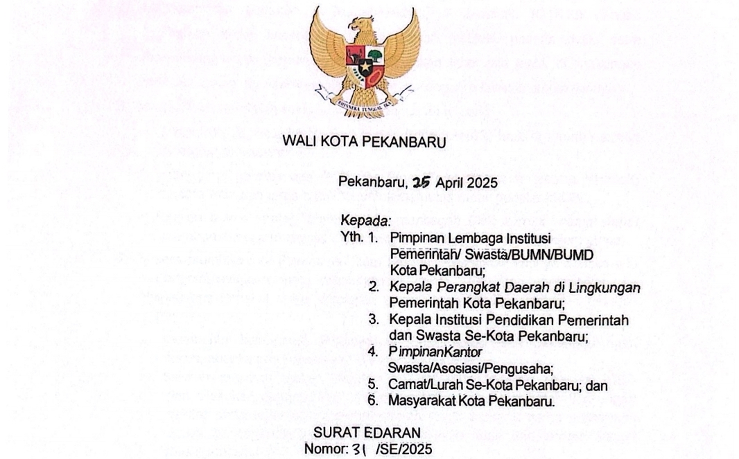 Waspada DBD, Wako Pekanbaru Terbitkan Edaran Pola Hidup Sehat ke Masyarakat