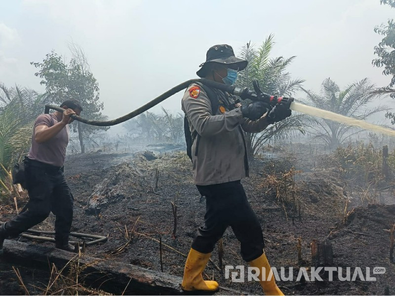 Kapolsek TPTM Padamkan Lahan Masyarakat yang Terbakar Seluas 1 Hektar di Rohil