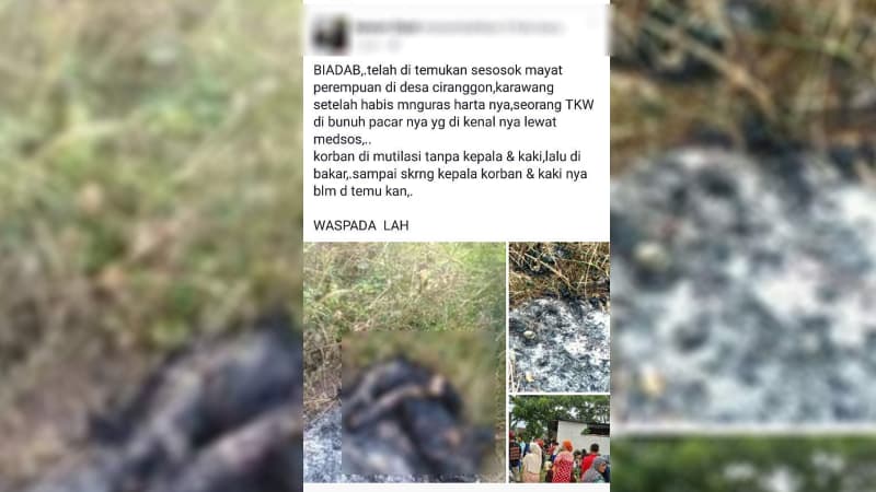 Heboh! Warga Temukan Mayat Perempuan yang Dimutilasi dan Dibakar