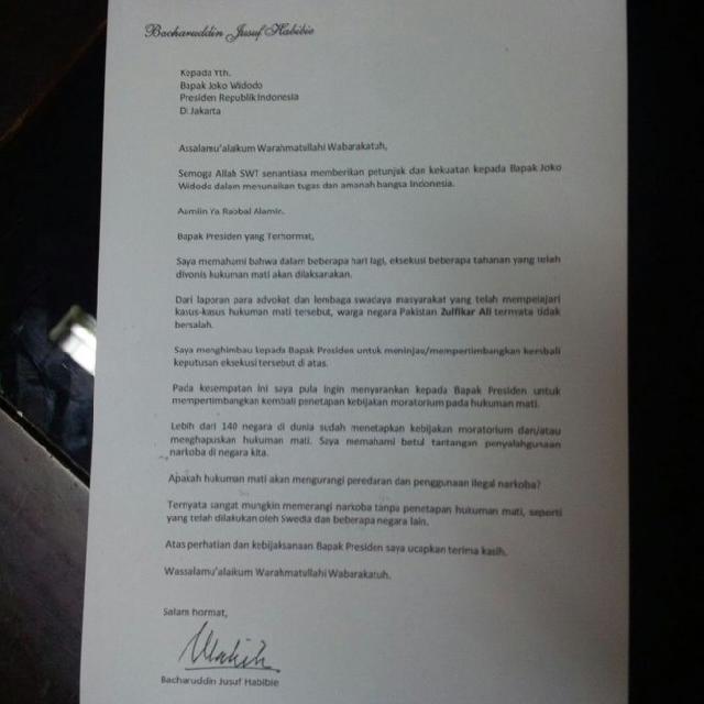 Surat Habibie ke Presiden Jokowi buat WN Pakistan tak dieksekusi?