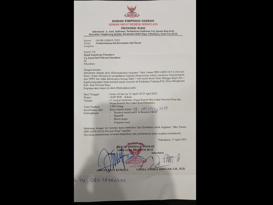 Grib Jaya Riau Siap Turunkan 3.000 Massa Demo Bea Cukai Pekanbaru, Protes Dugaan Penyelundupan