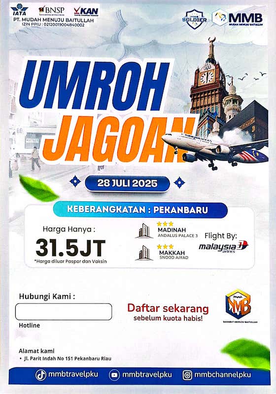 MMB Travel Luncurkan Paket 'Umroh Jagoan' Keberangkatan 28 Juli, Gunakan Malaysia Airlines