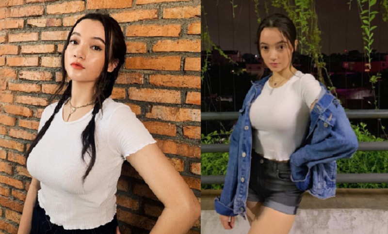 Gaya Megan Domani Pakai Kaos Ketat Putih Bikin Gagal Fokus