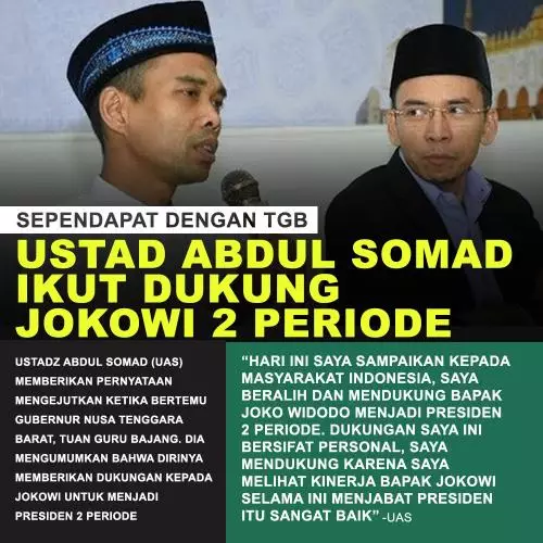 Viral Meme Ustaz Abdul Somad Dukung Jokowi 2 Periode, Ini Kata UAS