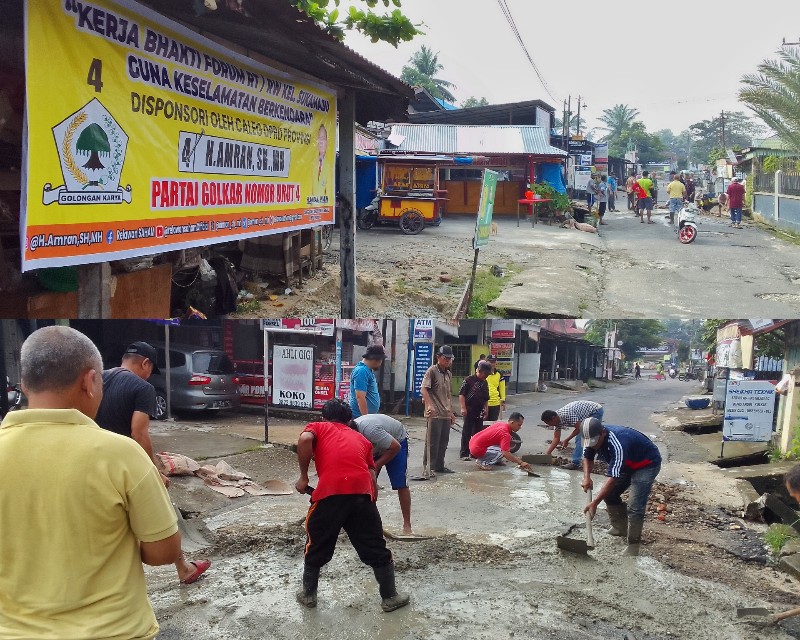 Masyarakat Sukamaju di Pekanbaru Goro Perbaiki Jalan Rusak, Partisipasi H Amran SH MH