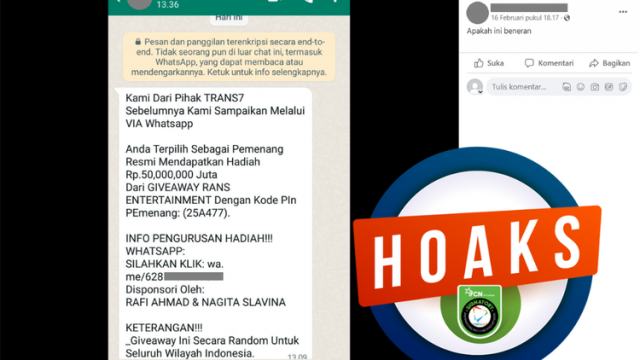 Hoaks WhatsApp Giveaway RANS Entertainment dari Trans7, Cara Hindari Jadi Korban Penipuan