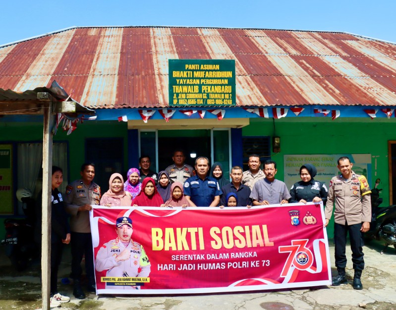Polresta Pekanbaru Gelar Bakti Sosial di Panti Asuhan Bhakti Muftaridun untuk Peringati HUT ke-73 Humas Polri