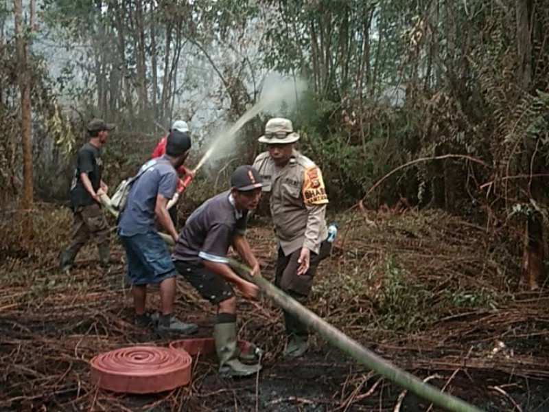 Di Tengah Kampanye Pilkada, Polsek Gaung Tetap Berusaha Memadamkan Kebakaran Hutan di Teluk Merbau
