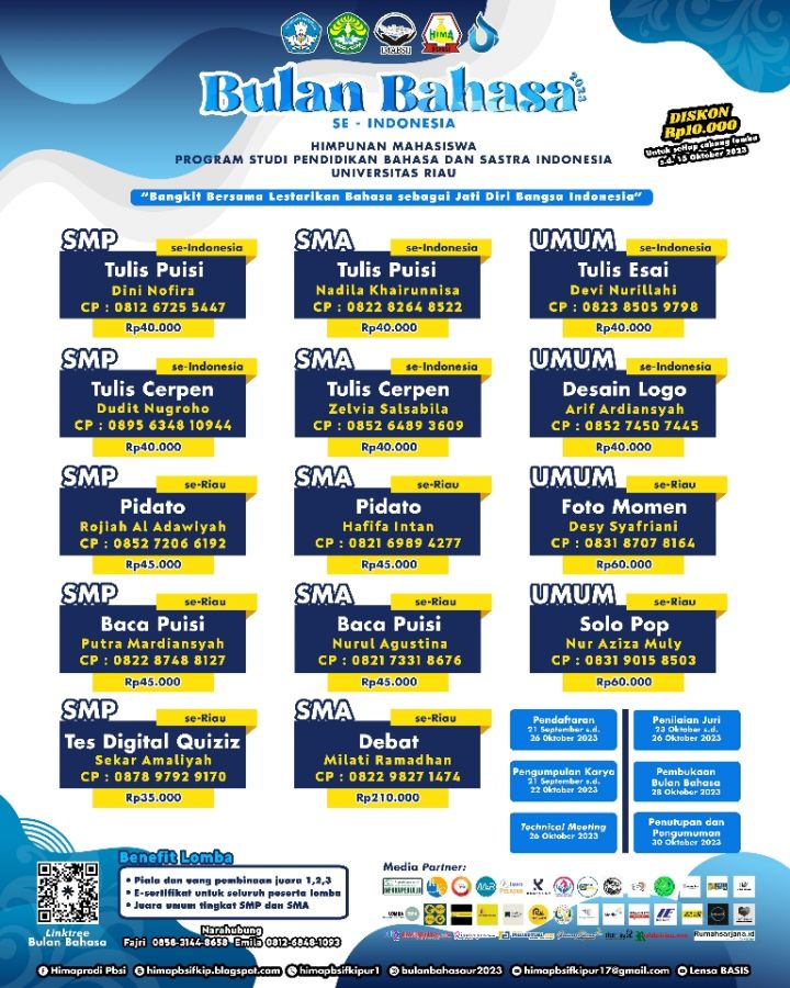 Bulan Bahasa 2023 oleh HimaProdi PBSI Universitas Riau 'Bangkit dan Lestarikan Bahasa'