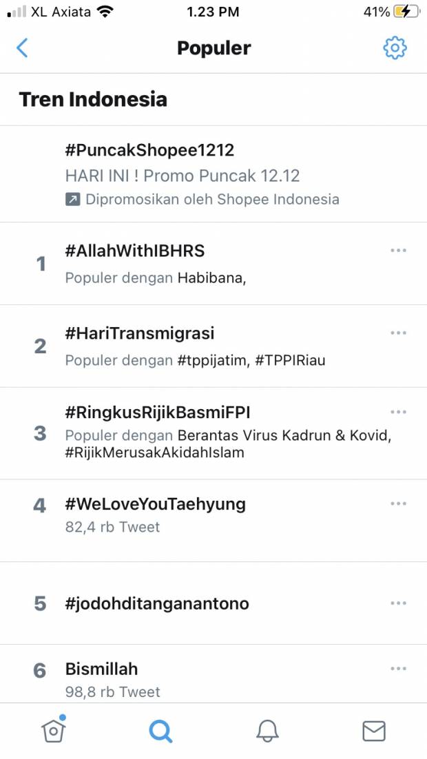 Cuitan, Hastag #AllahWithIBHRS dan #RingkusRijikBasmiFPI trending di Twitter