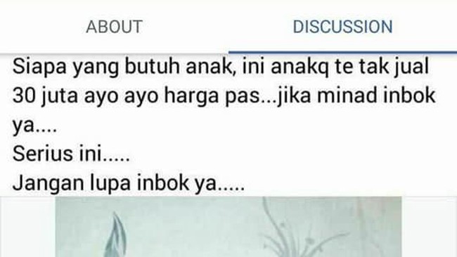 Viral ! Seorang Anak Dijual Rp 30 Juta di Medsos