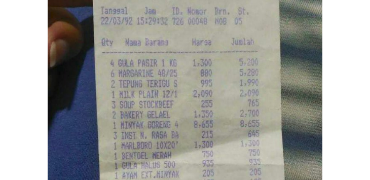 Heboh! Foto Struk Belanja Tahun 1992, Lihat Daftar Harganya Bikin Melongo