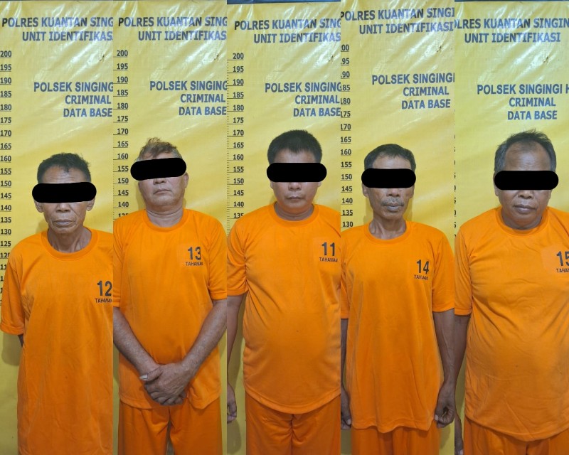Polsek Singingi Hilir Amankan 5 Pria Diduga Lakukan Tindak Pidana Perjudian Jenis Song di Desa Sungai Paku