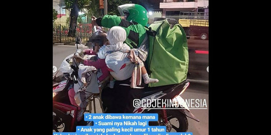 Mengharukan, Perjuangan Seorang Ibu Pengemudi Ojol yang Bawa Dua Anaknya saat 'Bekerja'