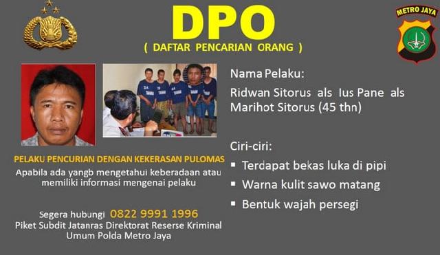 Ridwan alias Pius Pane, DPO Perampokan Pulomas Ditangkap di Medan