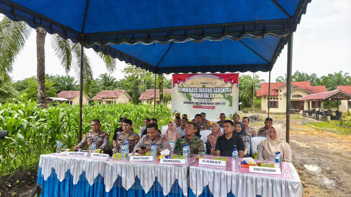 Polsek Bangko Pusako Ikuti Panen Raya Jagung Serentak Dukung Program Ketahanan Pangan Nasional