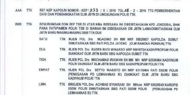 Kapolri mutasi Kapolda Sumut, Kapolda Sulteng, dan Kapolda Babel