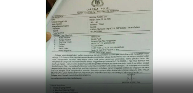 Suap Jabatan Rp 3,25 Miliar Malah Nonjob, Mantan Sekda Riau Laporkan Politisi PDIP ke Polda