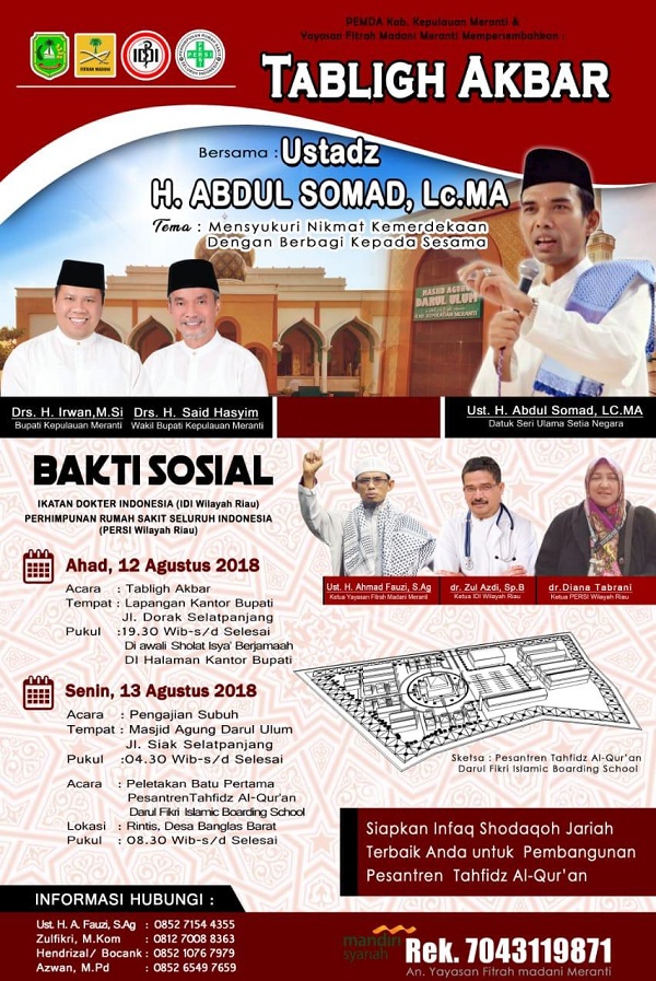 Pemkab Meranti Undang Masyarakat Hadiri Tabligh Akbar Ustadz Abdul Somad