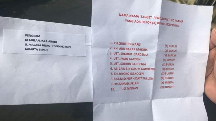 10 Ustaz di Depok Diancam Dibunuh Lewat Sebuah Surat yang Dikirim ke Rumah Ustaz Shobur