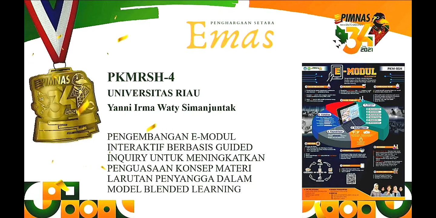 Pendidikan Kimia UNRI Raih Tropi Emas di PIMNAS ke-34