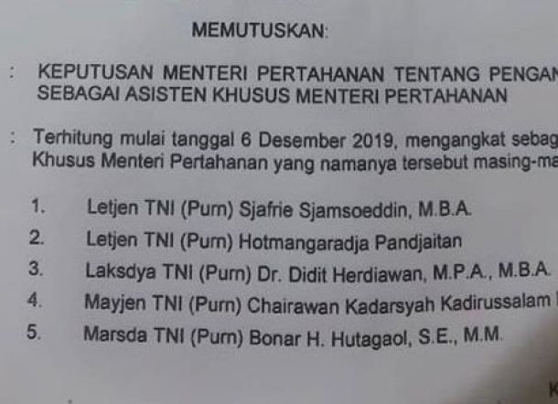 Mantan Komandan Tim Mawar Ditunjuk Jadi Pembisik Menhan Prabowo Subianto