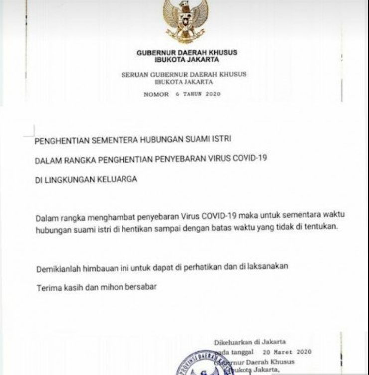 Viral Seruan Gubernur Anies Larang Hubungan Suami Istri Cegah Covid-19, Begini Faktanya