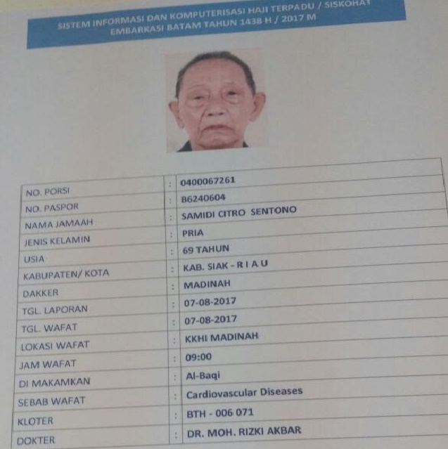 Jamaah Calon Haji Asal Kabupaten Siak, Riau Meninggal Dunia di Madinah