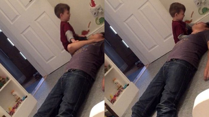 Bocah 2 Tahun Lihat Ayahnya Tergeletak di Lantai, yang Dilakukannya Lebih dari Dugaan, Menggemaskan!