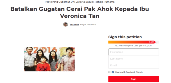 Minta Ahok Gagalkan Gugatan Cerainya, Netizen Bikin Petisi. Begini Isinya!