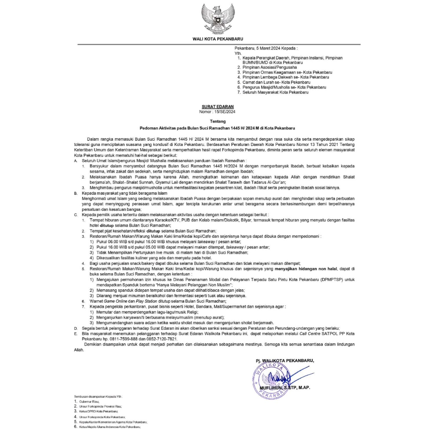 Pemko Pekanbaru Terbitkan 5 Poin Pedoman Kegiatan Masyarakat Selama Ramadhan