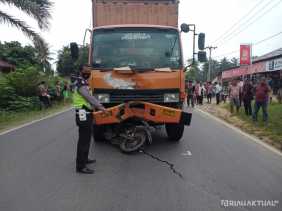Laga Kambing Dengan Truck Fuso, Pengendara Revo Tewas Ditempat