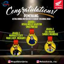 Riska Melly Agustin, Siswa SMA Pintar Raih Peringkat Pertama Astra Honda Motor Best Student 2022 Regional Riau